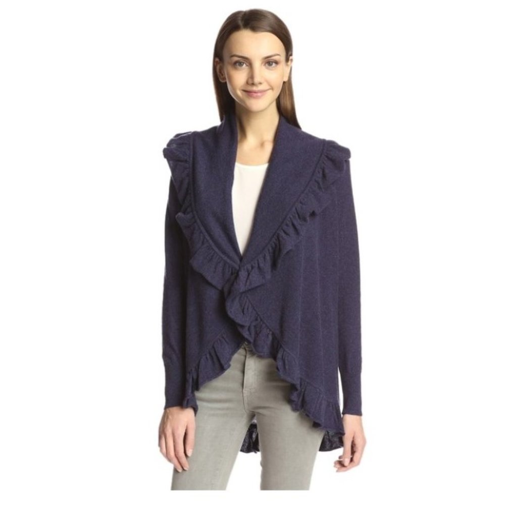 NWT Purple Cashmere Cardigan Sweater by Cullen 100% Cashmere Size Medium Ruffles